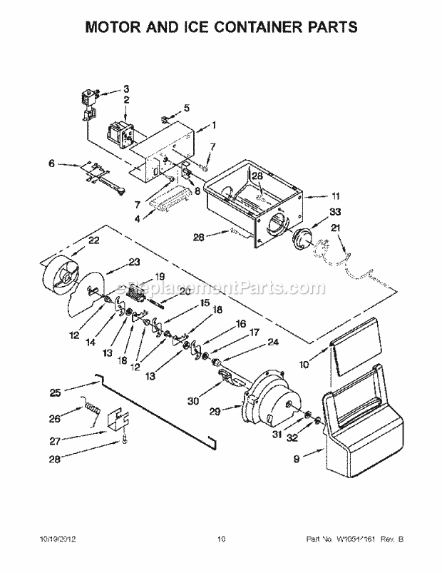 Motor And Ice Container Parts Diagram and Parts List for WRS325FDAW01  Whirlpool Refrigerator