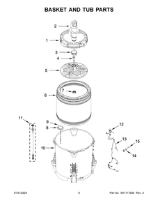 Basket And Tub Parts Diagram and Parts List for 8TWTW5057PW0  Whirlpool Washer
