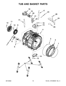 Tub And Basket Parts Diagram and Parts List for WFW9620HW2  Whirlpool Washer