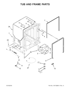 Tub And Frame Parts Diagram and Parts List for KDTE104EBS3  KitchenAid Dishwasher