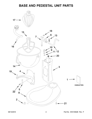 Base And Pedestal Unit Parts Diagram and Parts List for KV25G0XMH5  Whirlpool Mixer