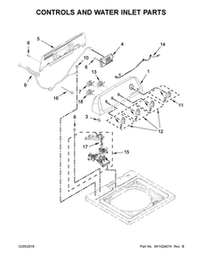Controls And Water Inlet Parts Diagram and Parts List for 4KWTW4705FW0  Whirlpool Washer