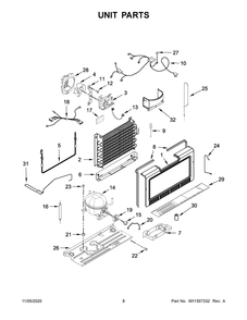 Unit Parts Diagram and Parts List for AZF33X20DW04  Whirlpool Refrigerator