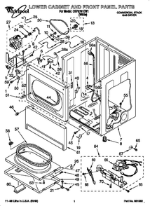 Lower Cabinet And Front Panel Diagram and Parts List for CSP2761EW1  Whirlpool Dryer