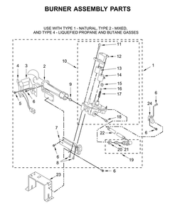 Burner Assembly Diagram and Parts List for CGT9100GQ0  Whirlpool Washer Dryer Combo