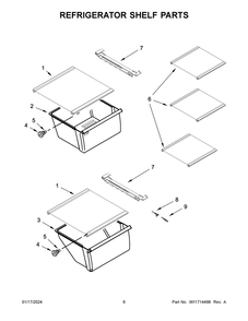 Refrigerator Shelf Parts Diagram and Parts List for WRS315SNHM08  Whirlpool Refrigerator