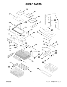 Shelf Parts Diagram and Parts List for KRFF305EBS04  Whirlpool Refrigerator