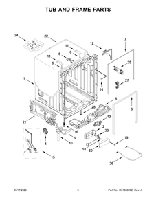 Tub And Frame Parts Diagram and Parts List for KDTM404KBS2  KitchenAid Dishwasher