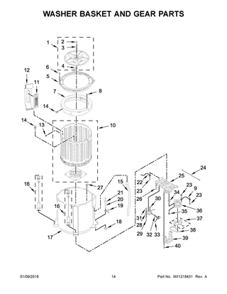 Washer Basket And Gear Parts Diagram and Parts List for YWET4024HW0  Whirlpool Washer Dryer Combo