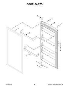 Door Parts Diagram and Parts List for WZF34X20DW06  Whirlpool Freezer
