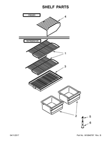 Shelf Parts Diagram and Parts List for IK4TXWFDW01  Whirlpool Refrigerator