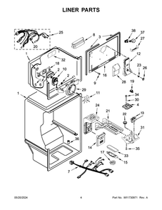 Liner Parts Diagram and Parts List for WRT541SZDW03  Whirlpool Refrigerator