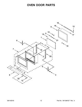Oven Door Parts Diagram and Parts List for KOCE900HBS02  Whirlpool Microwave Oven Combo