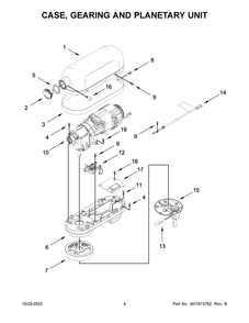 Case, Gearing And Planetary Unit Diagram and Parts List for 5KSM70SHXADR0  KitchenAid Mixer