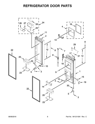 Refrigerator Door Parts Diagram and Parts List for KRFC704FPS01  Whirlpool Refrigerator