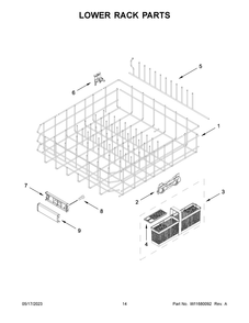 Lower Rack Parts Diagram and Parts List for KDTM404KBS2  KitchenAid Dishwasher