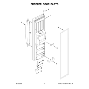 Freezer Door Parts Diagram and Parts List for WRS325SDHB11  Whirlpool Refrigerator