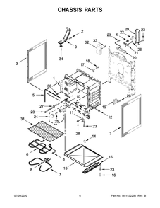 Chassis Parts Diagram and Parts List for WFE320M0JB0  Whirlpool Range
