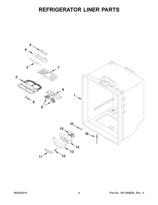Refrigerator Liner Parts Diagram and Parts List for KRBR102ESS01  Whirlpool Refrigerator