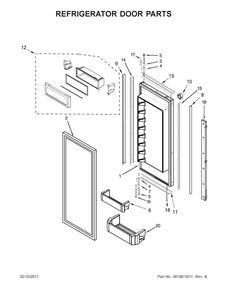 Refrigerator Door Parts Diagram and Parts List for KBFN502EPA01  KitchenAid Refrigerator