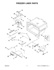 Freezer Liner Parts Diagram and Parts List for WRX735SDHB08  Whirlpool Refrigerator