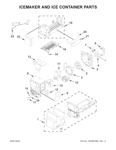 Icemaker And Ice Container Parts Diagram and Parts List for WRX735SDBH01  Whirlpool Refrigerator