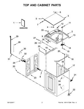 02 - TOP AND CABINET PARTS Diagram and Parts List for MVWB835DC2  Whirlpool Washer