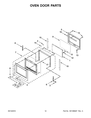 Oven Door Parts Diagram and Parts List for KOCE507EBL09  Whirlpool Microwave Oven Combo