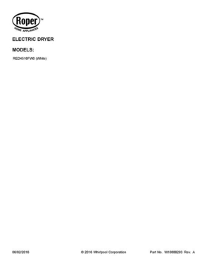 01 - Cover Sheet Diagram and Parts List for RED4516FW0  Roper Dryer