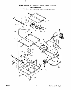 Broiler And Oven Burner Diagram and Parts List for S8757*0  Roper Range