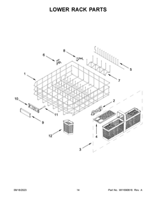 Lower Rack Parts Diagram and Parts List for KDPM704KPS2  KitchenAid Dishwasher