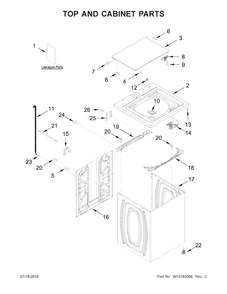 Top And Cabinet Parts Diagram and Parts List for ITW4671EW0  Inglis Washer
