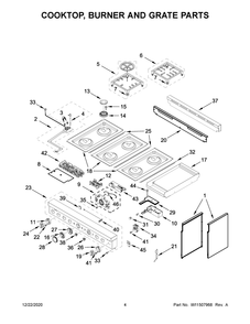 Cooktop, Burner And Grate Parts Diagram and Parts List for KFGC558JSS01  Whirlpool Range