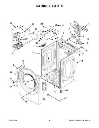 Cabinet Parts Diagram and Parts List for WED6620HC1  Whirlpool Dryer