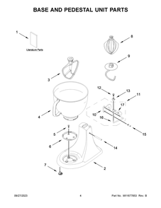 Base And Pedestal Unit Parts Diagram and Parts List for KSM192XDER5  KitchenAid Mixer