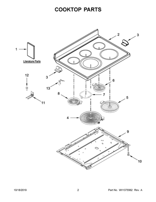 Cooktop Parts Diagram and Parts List for YKFEG500EWH3  Whirlpool Range