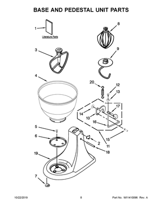 Base And Pedestal Unit Parts Diagram and Parts List for 7K45SSZOB0  Whirlpool Mixer