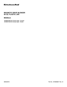 Cover Sheet Diagram and Parts List for 5KSB5070ZCA0  KitchenAid Blender