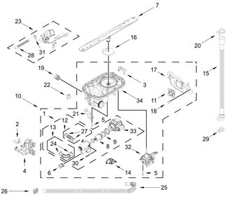 Pump, Washarm And Motor Parts Diagram and Parts List for MDB7959SKZ4  Whirlpool Dishwasher