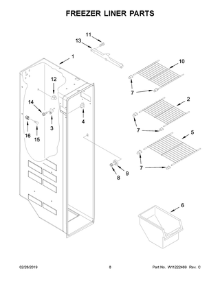 Freezer Liner Parts Diagram and Parts List for IRS335SDHM00  Whirlpool Refrigerator