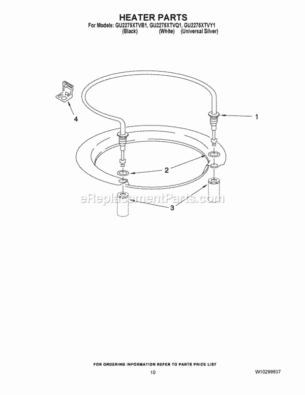 HEATER PARTS Diagram and Parts List for GU2275XTVY1  Whirlpool Dishwasher