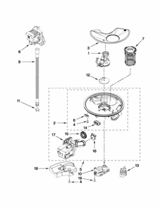 Pump And Motor Parts Diagram and Parts List for 66513255K111  Kenmore Dishwasher