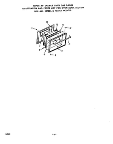 Oven Door Diagram and Parts List for 1873*1A  Roper Wall Oven