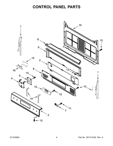 Control Panel Parts Diagram and Parts List for WFG525S0JT6  Whirlpool Range