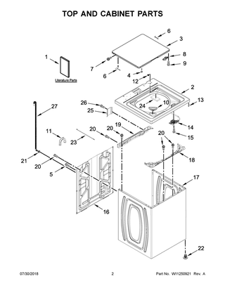 Top And Cabinet Parts Diagram and Parts List for WTW4855HW1  Whirlpool Washer