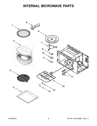 Internal Microwave Parts Diagram and Parts List for KOCE507EBS03  Whirlpool Microwave Oven Combo