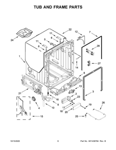 Tub And Frame Parts Diagram and Parts List for KDTM404KBS0  Whirlpool Dishwasher