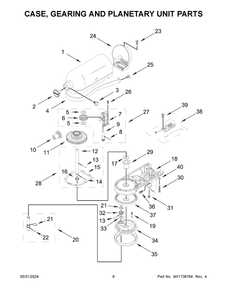 Case, Gearing And Planetary Unit Parts Diagram and Parts List for 5KSM175PSSCA5  KitchenAid Mixer