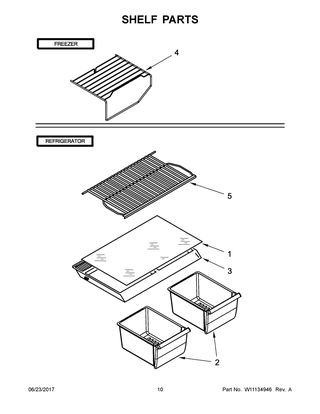 Shelf Parts Diagram and Parts List for IRT134FDW00  Whirlpool Refrigerator