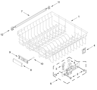 Upper Rack And Track Parts Diagram and Parts List for MDTS7024SZ0  Whirlpool Dishwasher